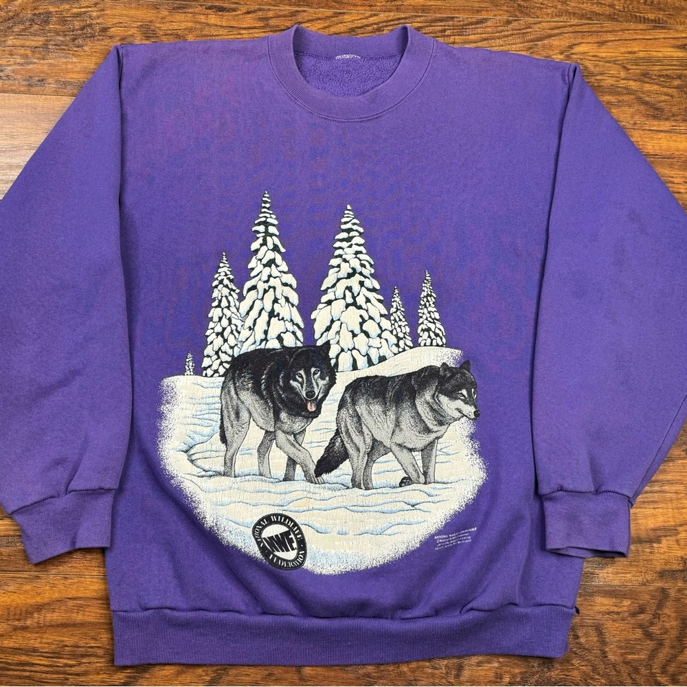 National Wildlife Federation Vintage Crewneck Sweatshirt Wolves Medium